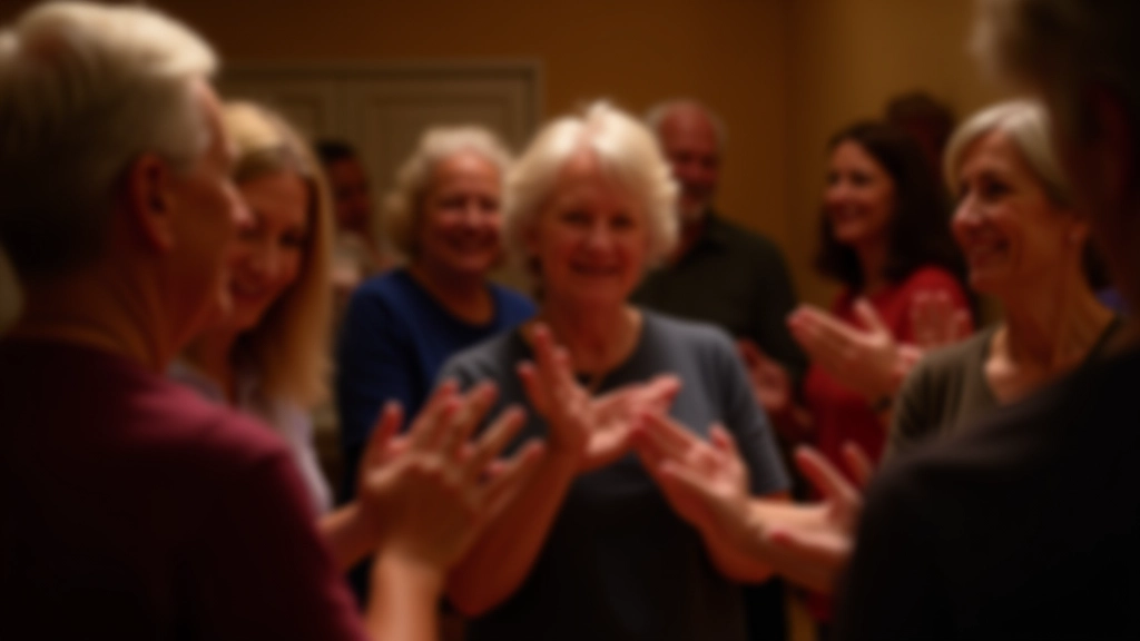 Group of dancers in a circle during a social dance evening, clapping and encouraging each other